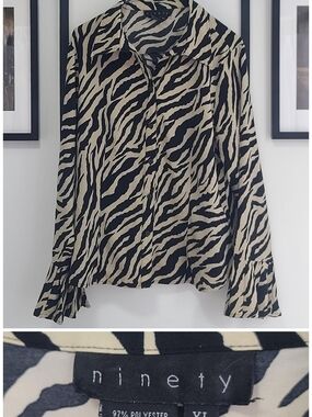 Ninety Zebra-Print Button-Front Skirt in Black and Cream